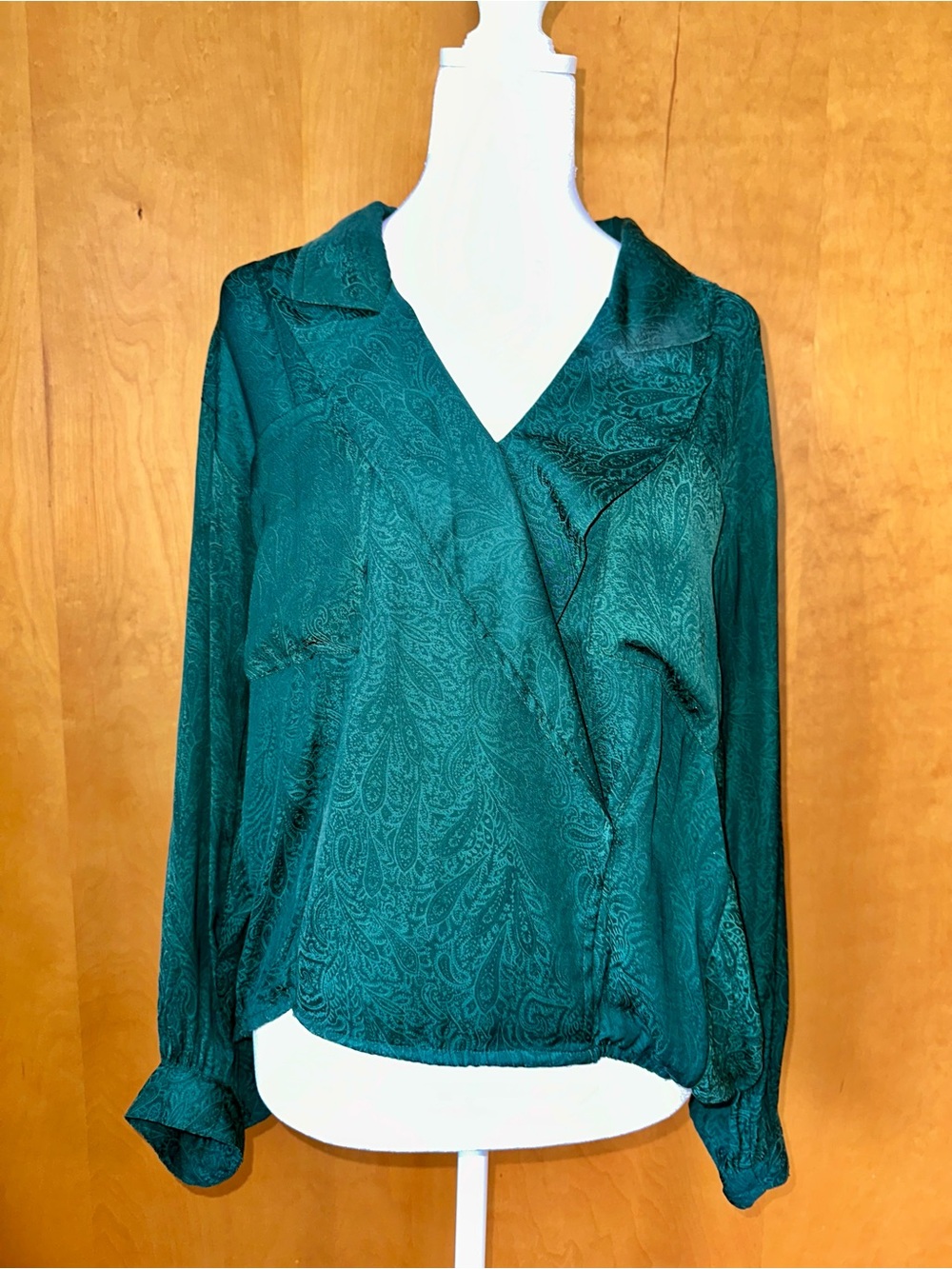 Maeve Emerald Green Paisley Satin Wrap Blouse